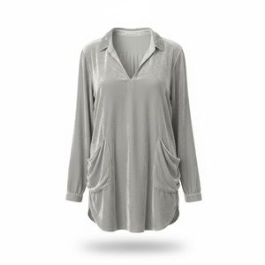CP Shades Teton Grey Silk Blend Velvet V-Neck Popover Tunic Top Lagenlook Size S